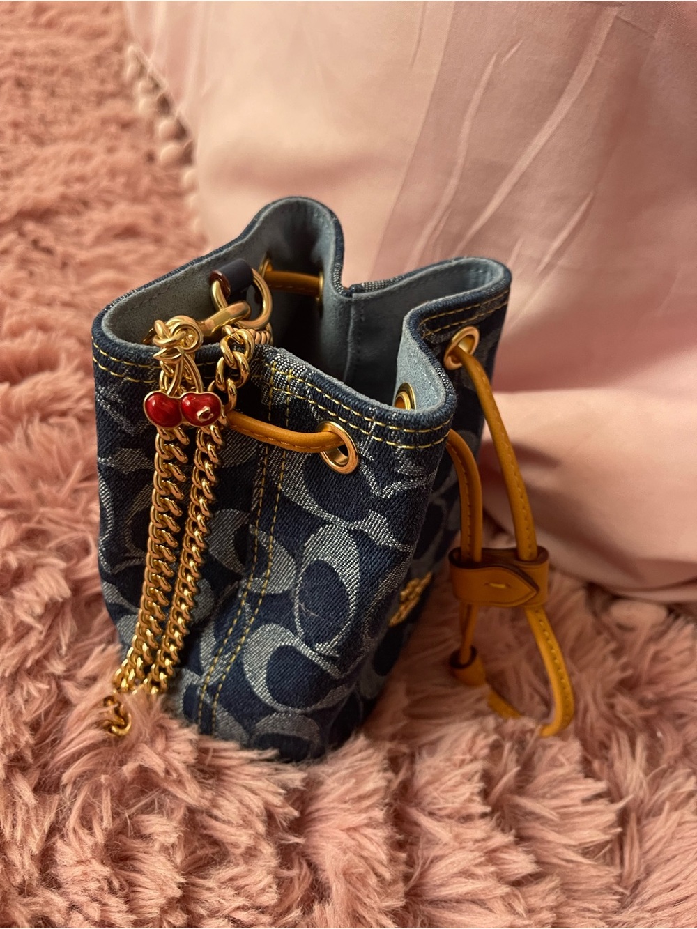 Coach Mini Bucket Bag in Navy Denim with Tan Leather Trim - Picture 4 of 12